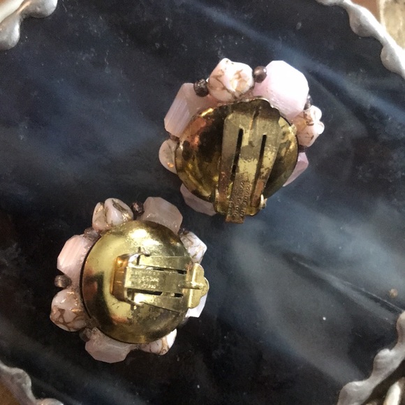 Romantic Vintage West Germany Pink And Gold Earrings Multi Shape Beads - Picture 6 of 9